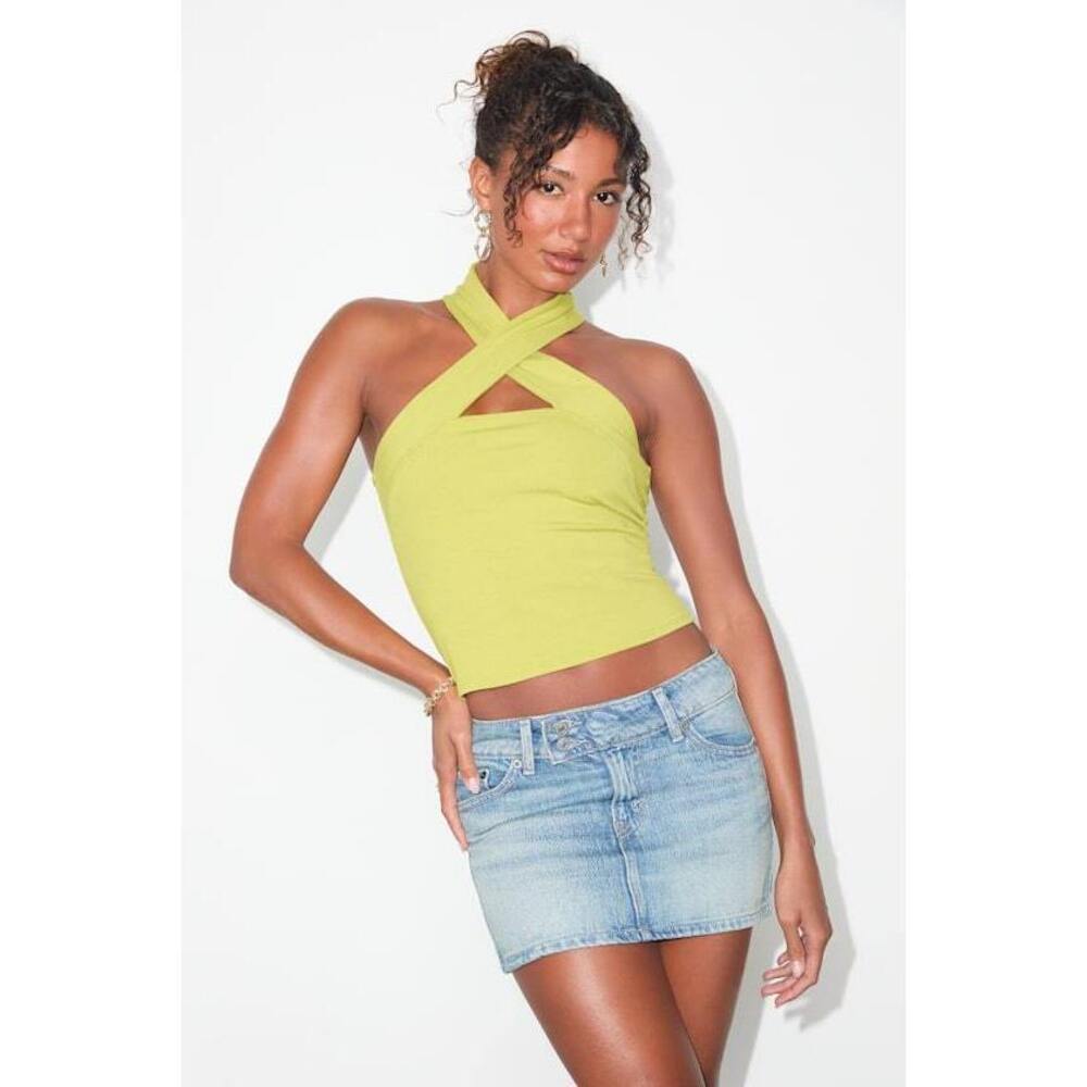 Lulus Essential Energy Lime Green Ribbed Sleeveless Cross-front Top - Size M - Picture 2 of 5